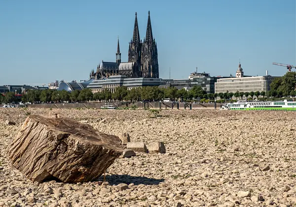 Trockenes Flussbett des Rheins bei Köln