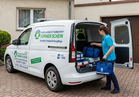 Firmenfahrzeug eines ambulanten Pflegedienstes (KI-Generiertes Symbolbild)